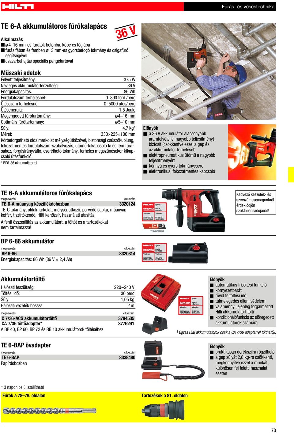 /perc Ütésszám terhelésnél: 0 5000 ütés/perc Ütésenergia: 1,5 Joule Megengedett fúrótartomány: ø4 16 mm Optimális fúrótartomány: ø5 10 mm 4,7 kg* Méret: 330 225 100 mm Körbeforgatható oldalmarkolat