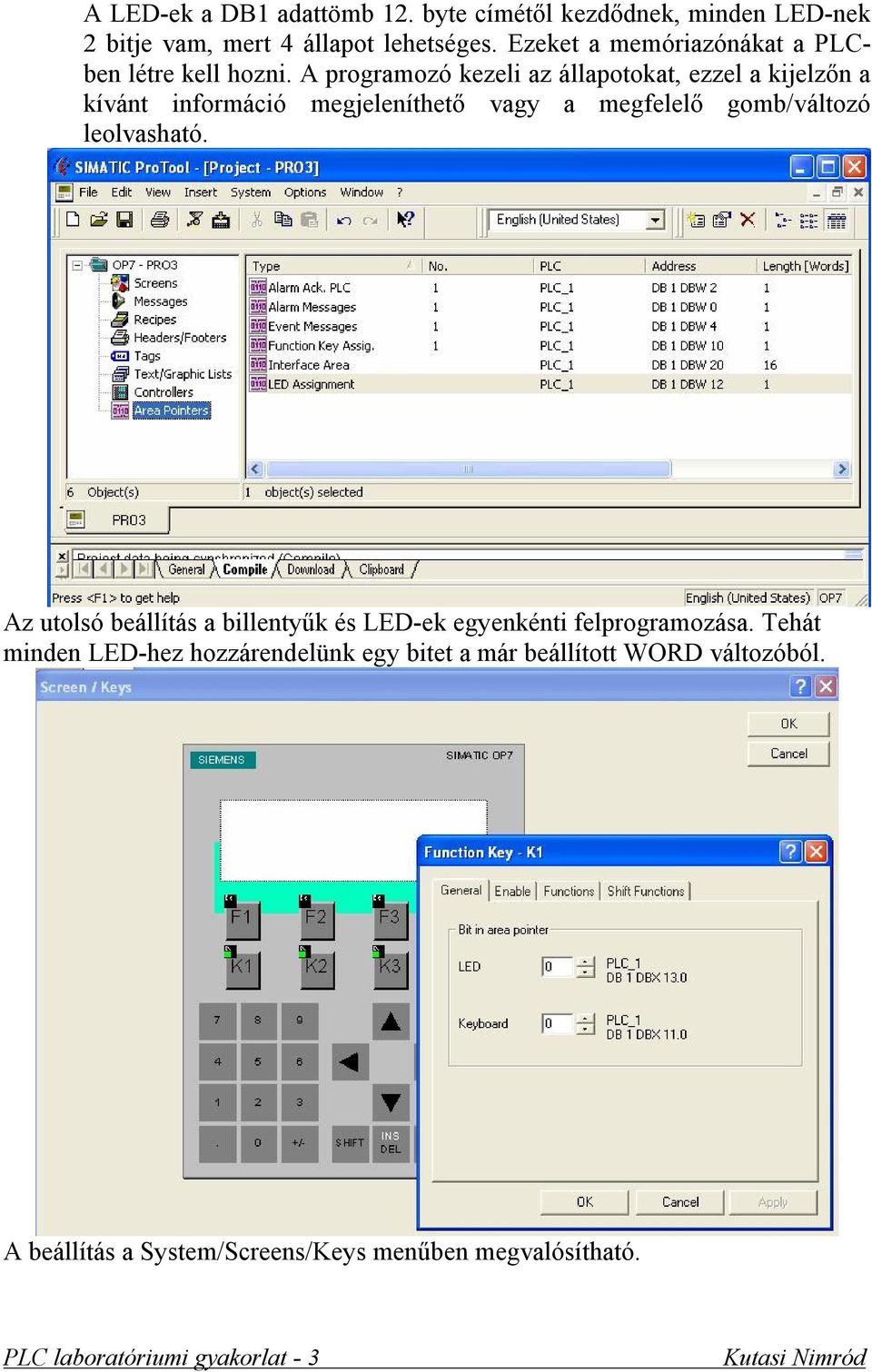 A programozó kezeli az állapotokat, ezzel a kijelzőn a kívánt információ megjeleníthető vagy a megfelelő gomb/változó