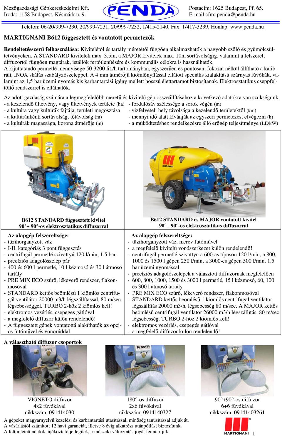 MARTIGNANI B612 függesztett és vontatott permetezők - PDF Free Download