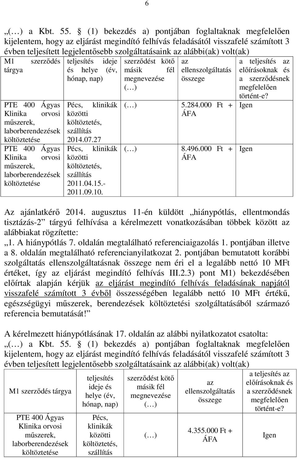 volt(ak) M1 tárgya szerződés PTE 400 Ágyas Klinika orvosi műszerek, laborberendezések költöztetése PTE 400 Ágyas Klinika orvosi műszerek, laborberendezések költöztetése teljesítés ideje és helye (év,