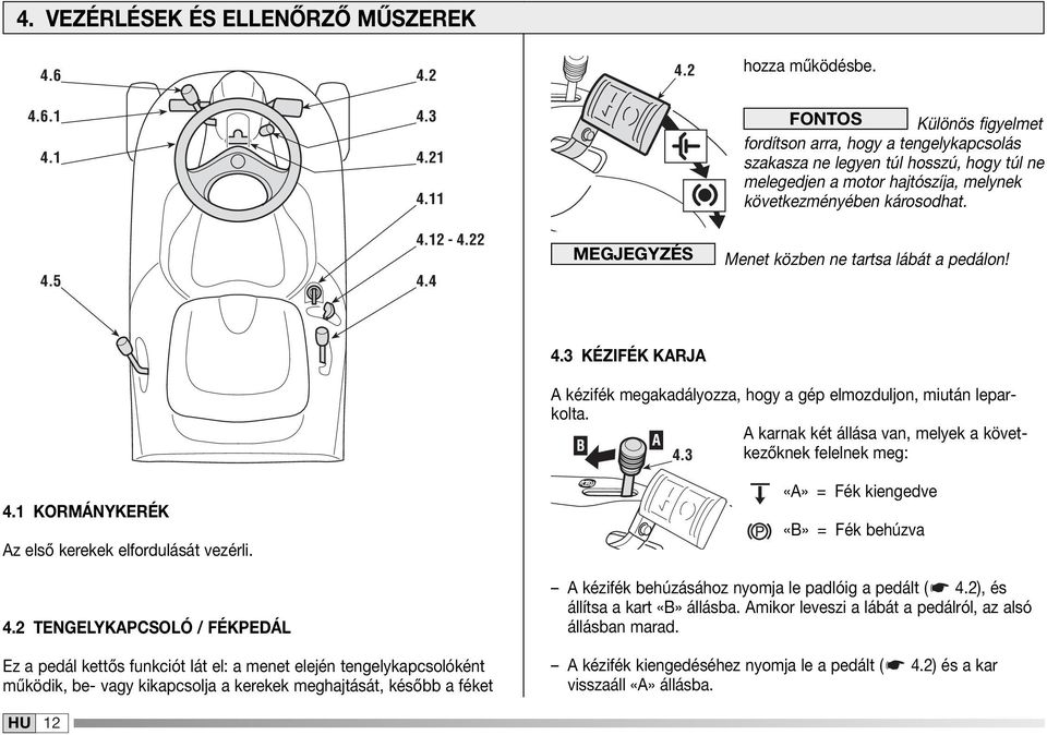 FONTOS Különös figyelmet fordítson arra, hogy a tengelykapcsolás szakasza ne legyen túl hosszú, hogy túl ne melegedjen a motor hajtószíja, melynek következményében károsodhat. 4.5 4.2-4.22 4.