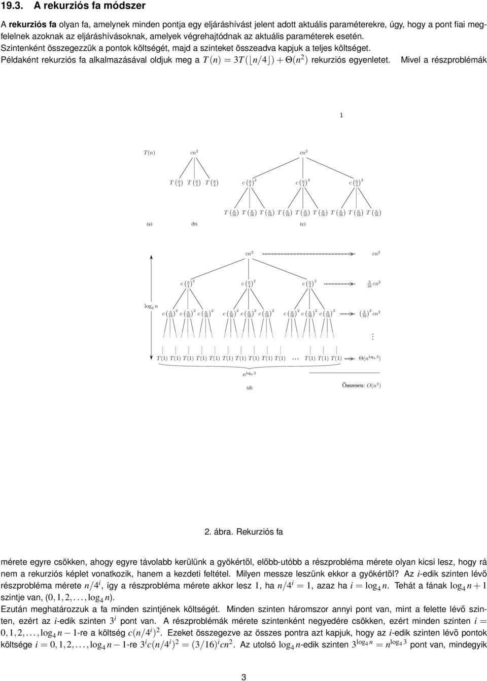 Mivel részproblémák T() c 2 c 2 2 2 2 () (b) (c) c 2 c 2 2 2 2 3 c2 log 2 c ( ) c ( 2 ) 2 2 c ( ) c ( 2 ) 2 2 c ( ) c ( 2 ) 2 ( 3 ) 2 c 2 T(1) T(1) T(1) T(1) T(1) T(1) T(1) T(1) T(1) T(1) T(1) T(1)