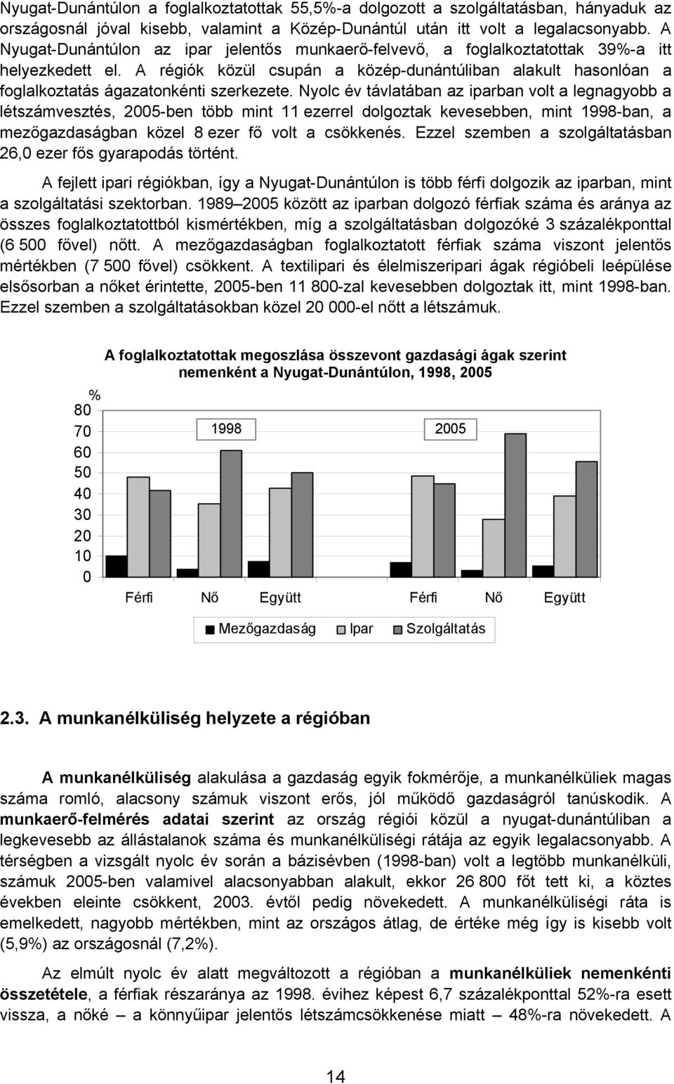 A régiók közül csupán a közép-dunántúliban alakult hasonlóan a foglalkoztatás ágazatonkénti szerkezete.