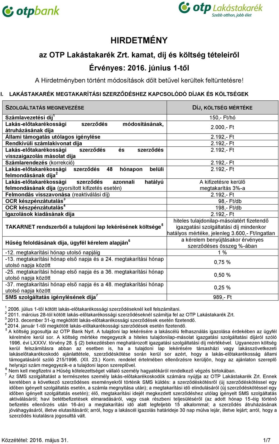 utólagos igénylése Rendkívüli számlakivonat díja Lakás-előtakarékossági szerződés és szerződés visszaigazolás másolat díja Számlarendezés (korrekció) Lakás-előtakarékossági szerződés 48 hónapon