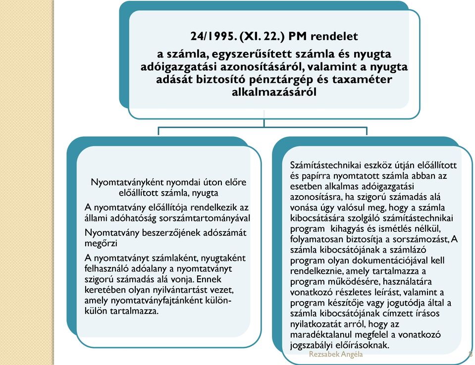 előállított számla, nyugta A nyomtatvány előállítója rendelkezik az állami adóhatóság sorszámtartományával Nyomtatvány beszerzőjének adószámát megőrzi A nyomtatványt számlaként, nyugtaként