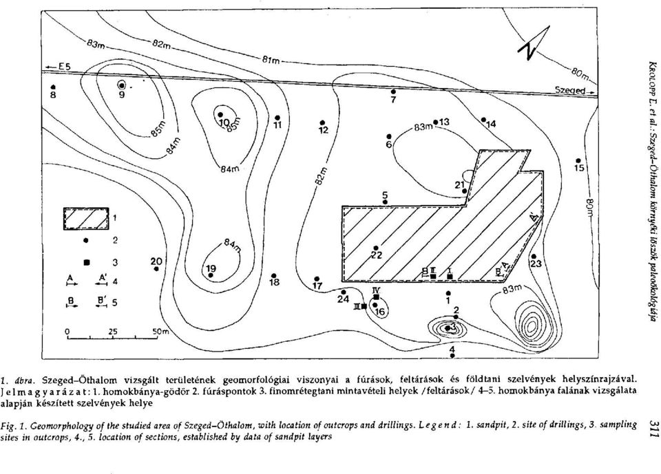 homokbánya falának vizsgálata alapján készített szelvények helye Fig. 1.