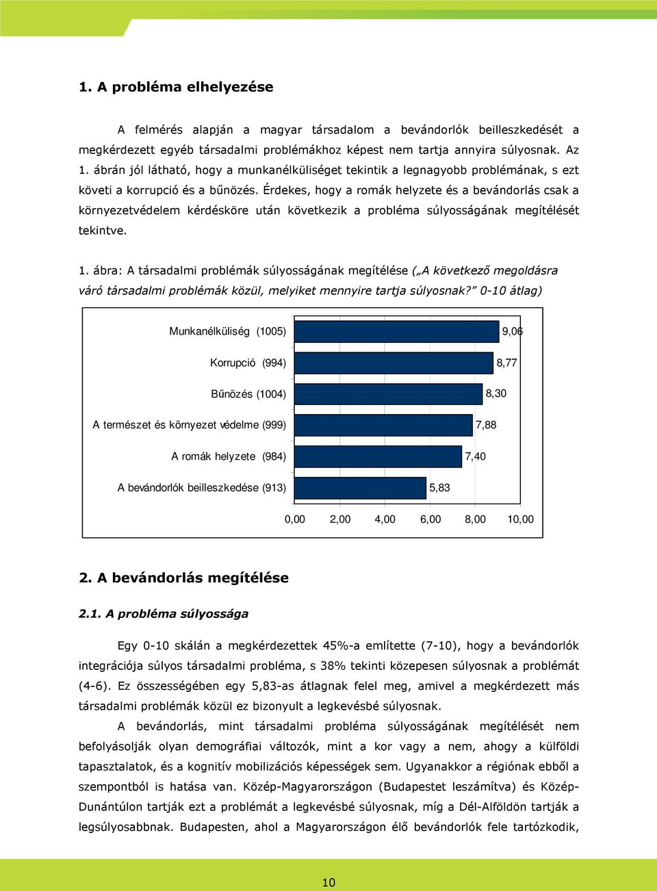 Érdekes, hogy a romák helyzete és a bevándorlás csak a környezetvédelem kérdésköre után következik a probléma súlyosságának megítélését tekintve. 1.