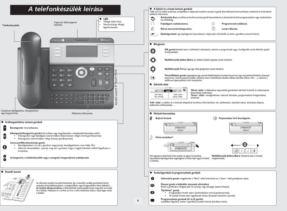 Átirányítás ikon: az ehhez az ikonhoz tartozó gomb lenyomásával az átirányítás funkció programozására módosítására van lehetõség. Fejhallgató csatlakoztatva. Programozott találkozó.