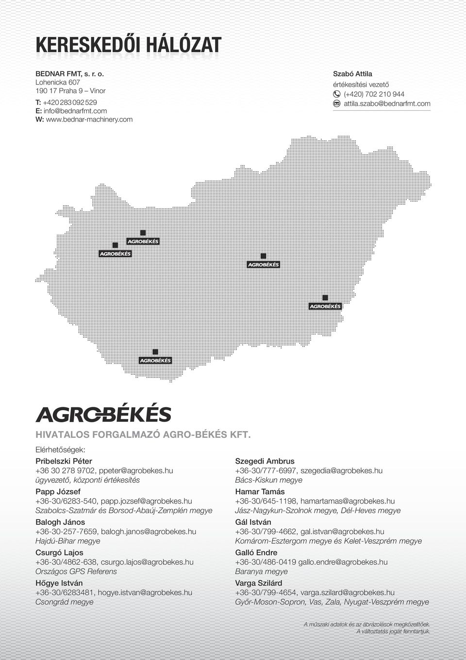 hu ügyvezető, központi értékesítés Papp József +36-30/6283-540, papp.jozsef@agrobekes.hu Szabolcs-Szatmár és Borsod-Abaúj-Zemplén megye Balogh János +36-30-257-7659, balogh.janos@agrobekes.