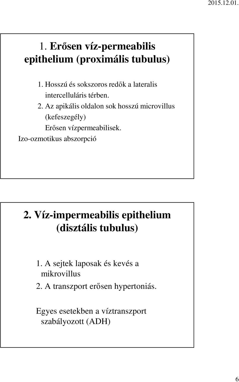 Az apikális oldalon sok hosszú microvillus (kefeszegély) Erősen vízpermeabilisek.