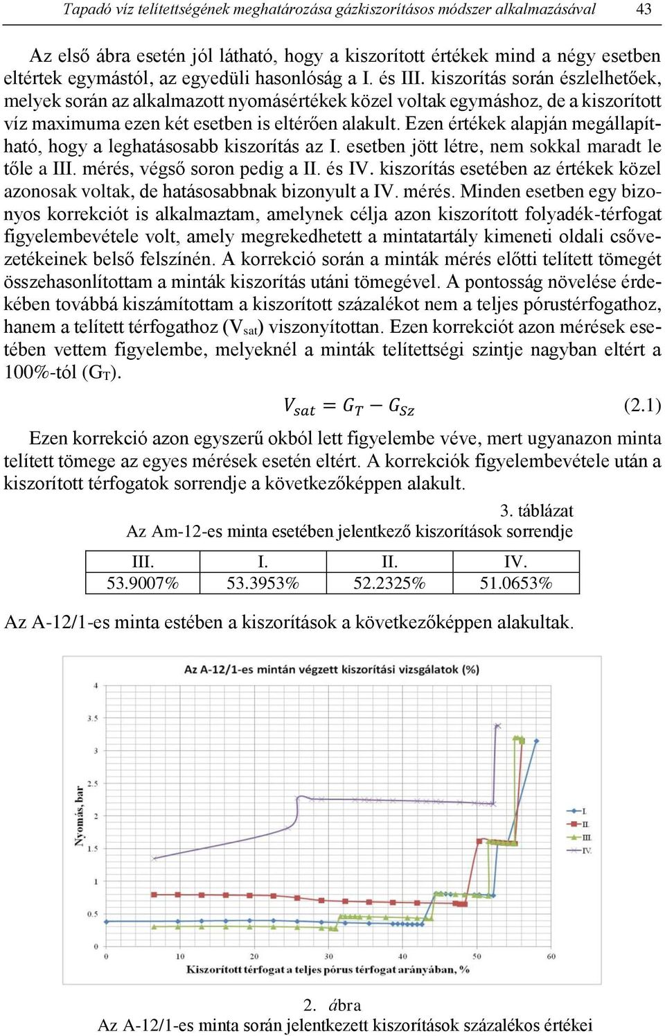 Ezen értékek alapján megállapítható, hogy a leghatásosabb kiszorítás az I. esetben jött létre, nem sokkal maradt le tőle a III. mérés, végső soron pedig a II. és IV.