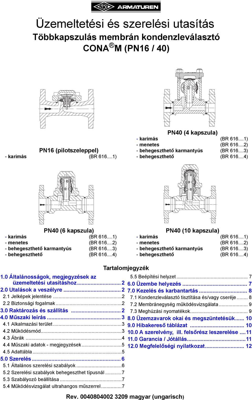 ..1) - menetes (BR 616...2) - behegeszthető karmantyús (BR 616...3) - behegeszthető (BR 616...4) 1.0 Általánosságok, megjegyzések az üzemeltetési utasításhoz... 2 2.0 Utalások a veszélyre... 2 2.1 Jelképek jelentése.