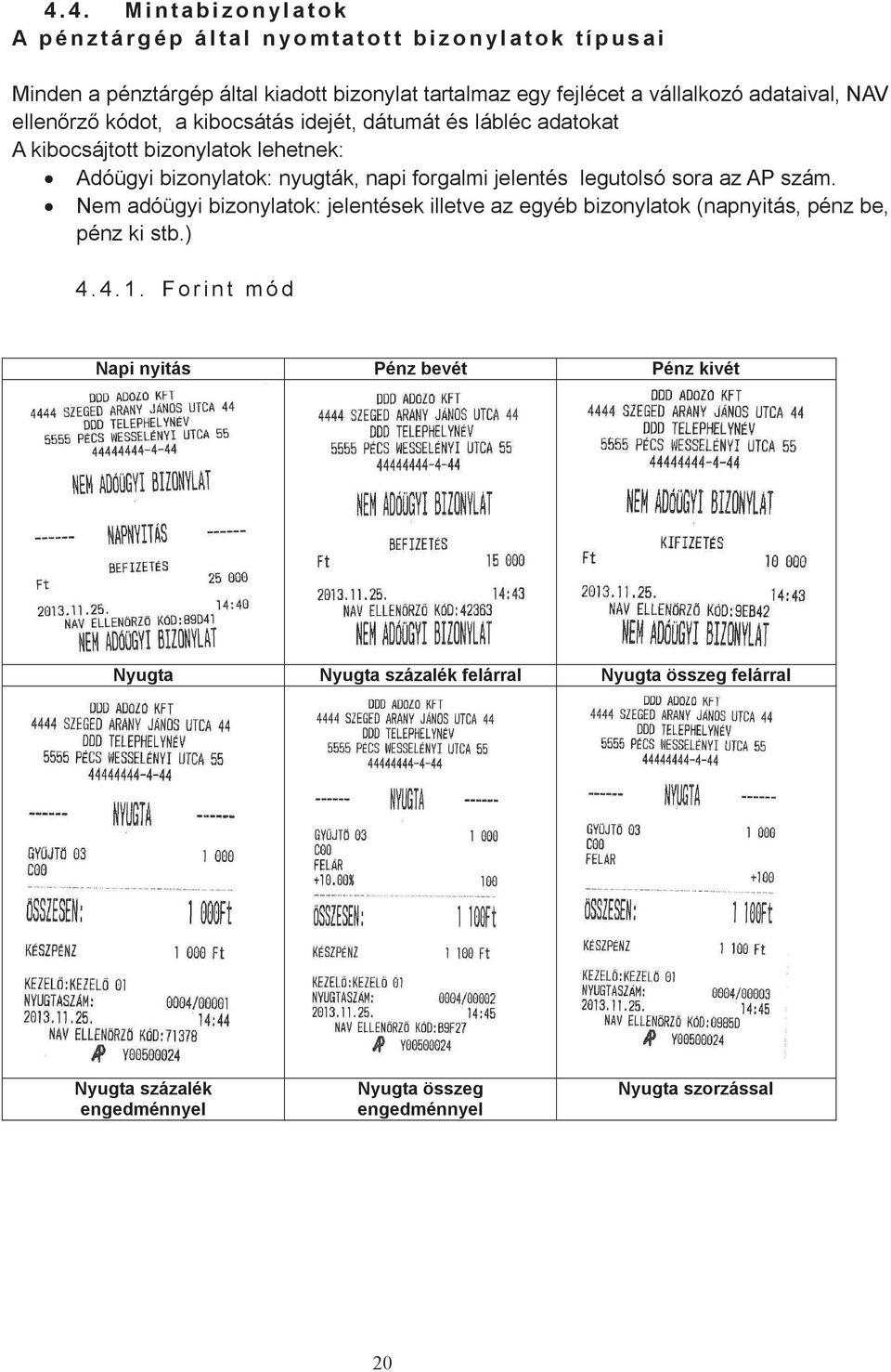 nyugták, napi forgalmi jelentés legutolsó sora az AP szám. Nem adóügyi bizonylatok: jelentések illetve az egyéb bizonylatok (napnyitás, pénz be, pénz ki stb.) 4. 4. 1.
