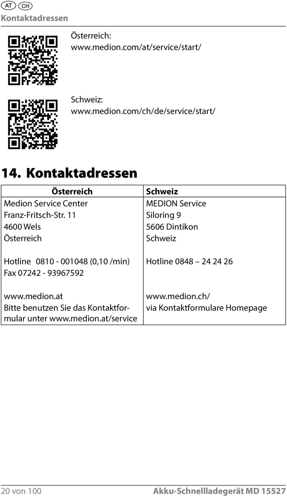 11 4600 Wels Österreich Hotline 0810-001048 (0,10 /min) Fax 07242-93967592 www.medion.