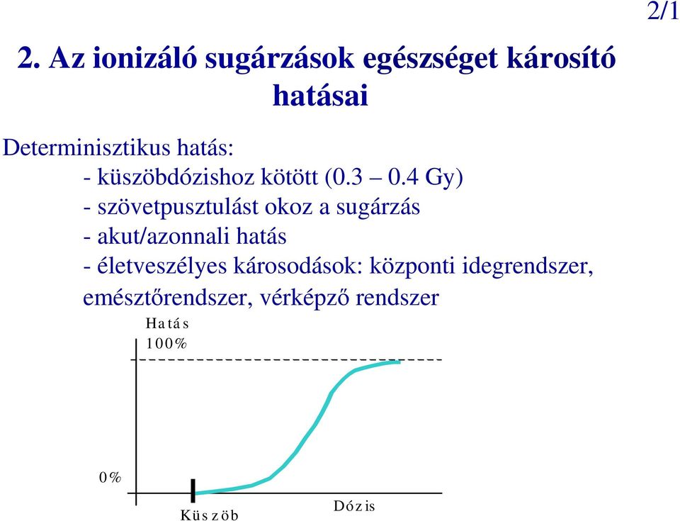 4 Gy) - szövetpusztulást okoz a sugárzás - akut/azonnali hatás -