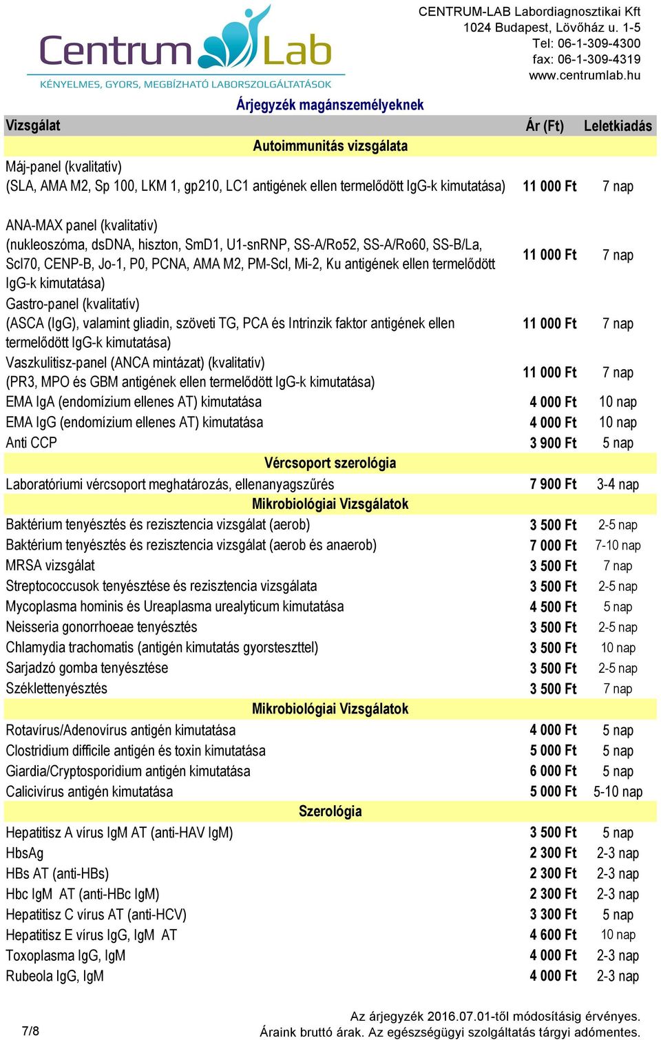 (ASCA (IgG), valamint gliadin, szöveti TG, PCA és Intrinzik faktor antigének ellen 11 000 Ft 7 nap termelődött IgG-k kimutatása) Vaszkulitisz-panel (ANCA mintázat) (kvalitatív) (PR3, MPO és GBM