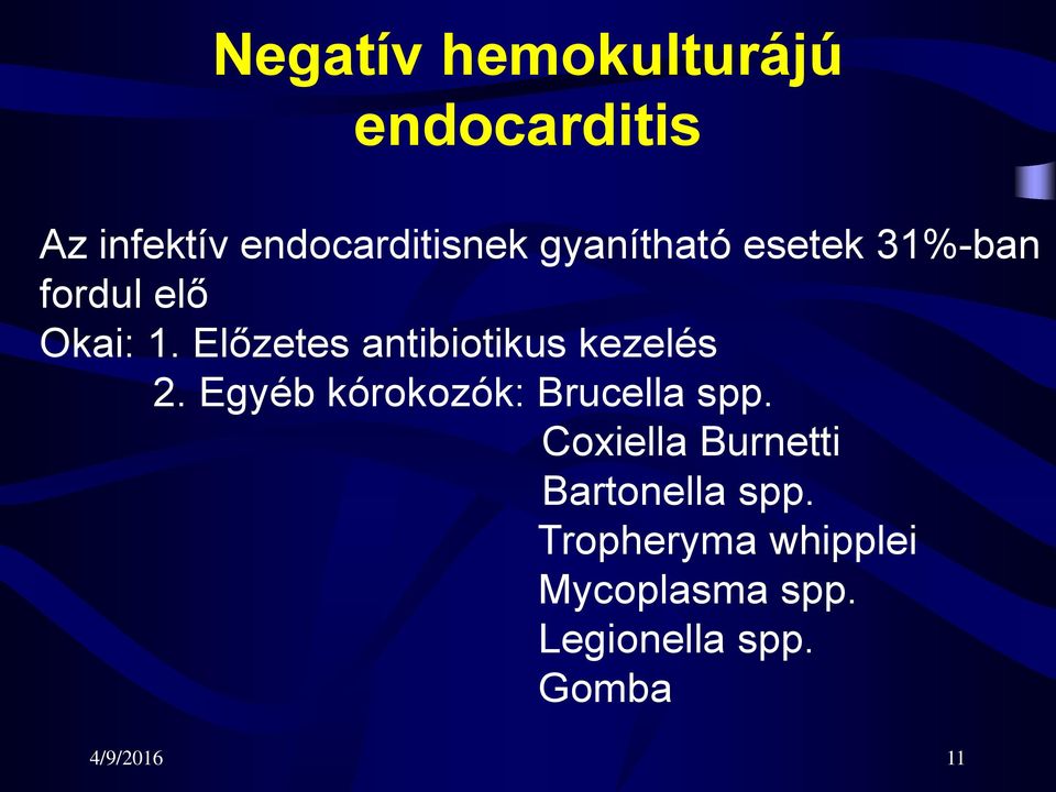 Előzetes antibiotikus kezelés 2. Egyéb kórokozók: Brucella spp.