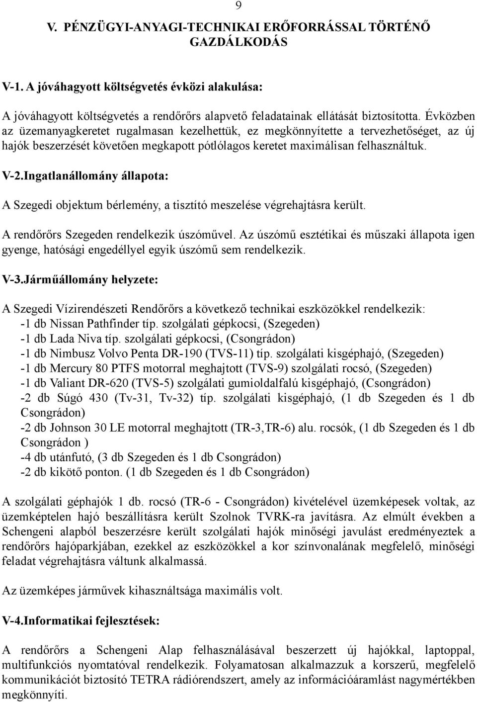 Ingatlanállomány állapota: A Szegedi objektum bérlemény, a tisztító meszelése végrehajtásra került. A rendőrőrs Szegeden rendelkezik úszóművel.