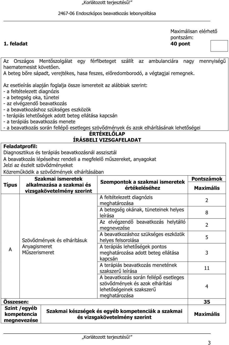 Az esetleírás alapján foglalja össze ismereteit az alábbiak szerint: - a feltételezett diagnózis - a betegség oka, tünetei - az elvégzendő beavatkozás - a beavatkozáshoz szükséges eszközök - terápiás