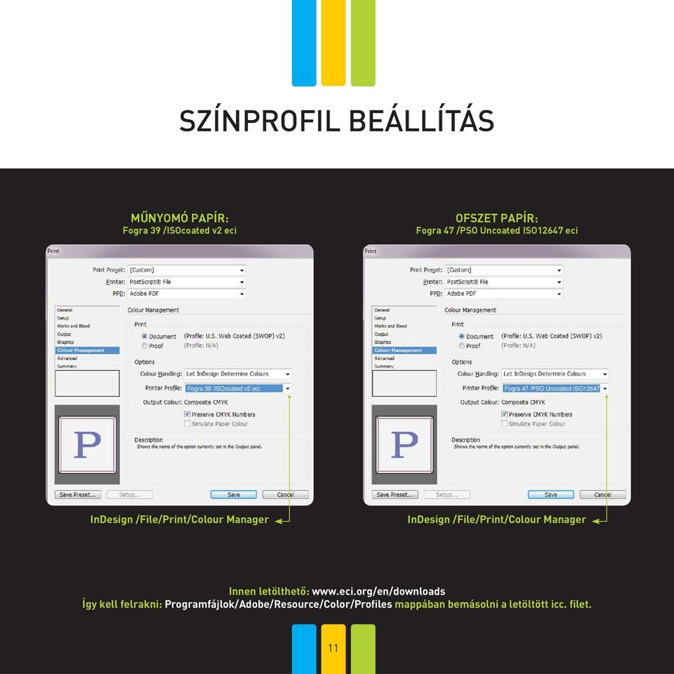 /File/Print/Colour Manager InDesign /File/Print/Colour Manager Innen letölthető: www.eci.