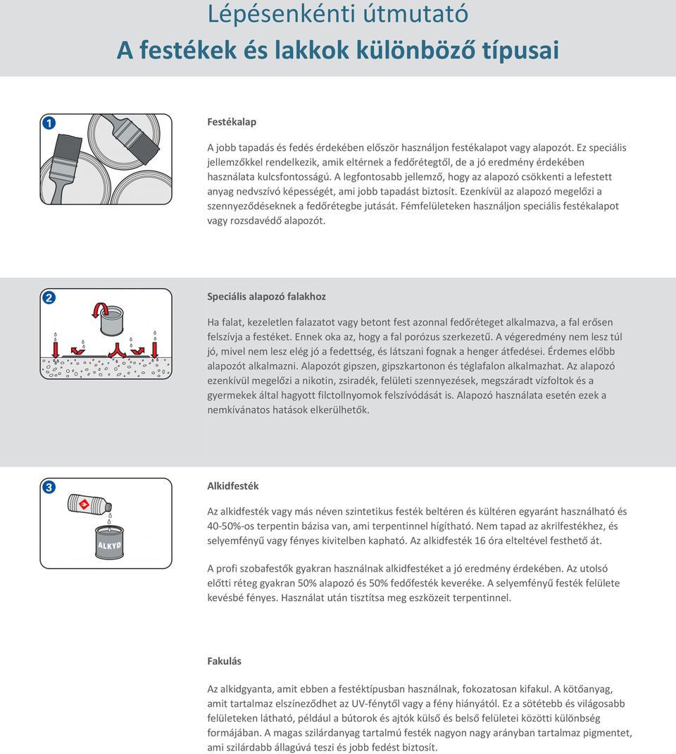 A legfontosabb jellemző, hogy az alapozó csökkenti a lefestett anyag nedvszívó képességét, ami jobb tapadást biztosít. Ezenkívül az alapozó megelőzi a szennyeződéseknek a fedőrétegbe jutását.