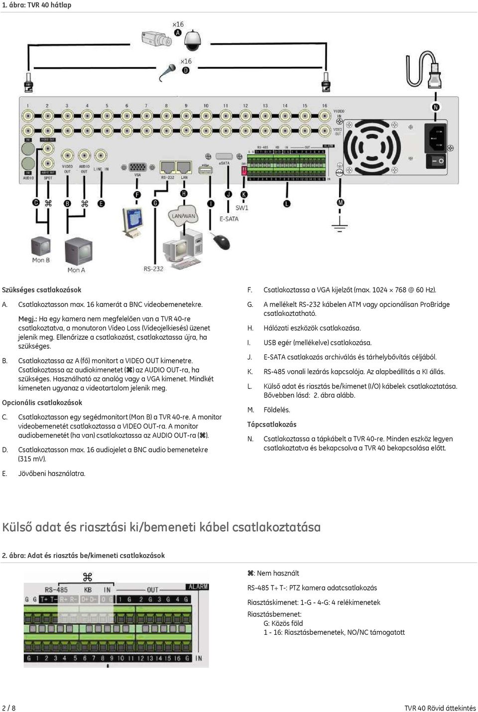 Csatlakoztassa az A (fő) monitort a VIDEO OUT kimenetre. Csatlakoztassa az audiokimenetet ( ) az AUDIO OUT-ra, ha szükséges. Használható az analóg vagy a VGA kimenet.