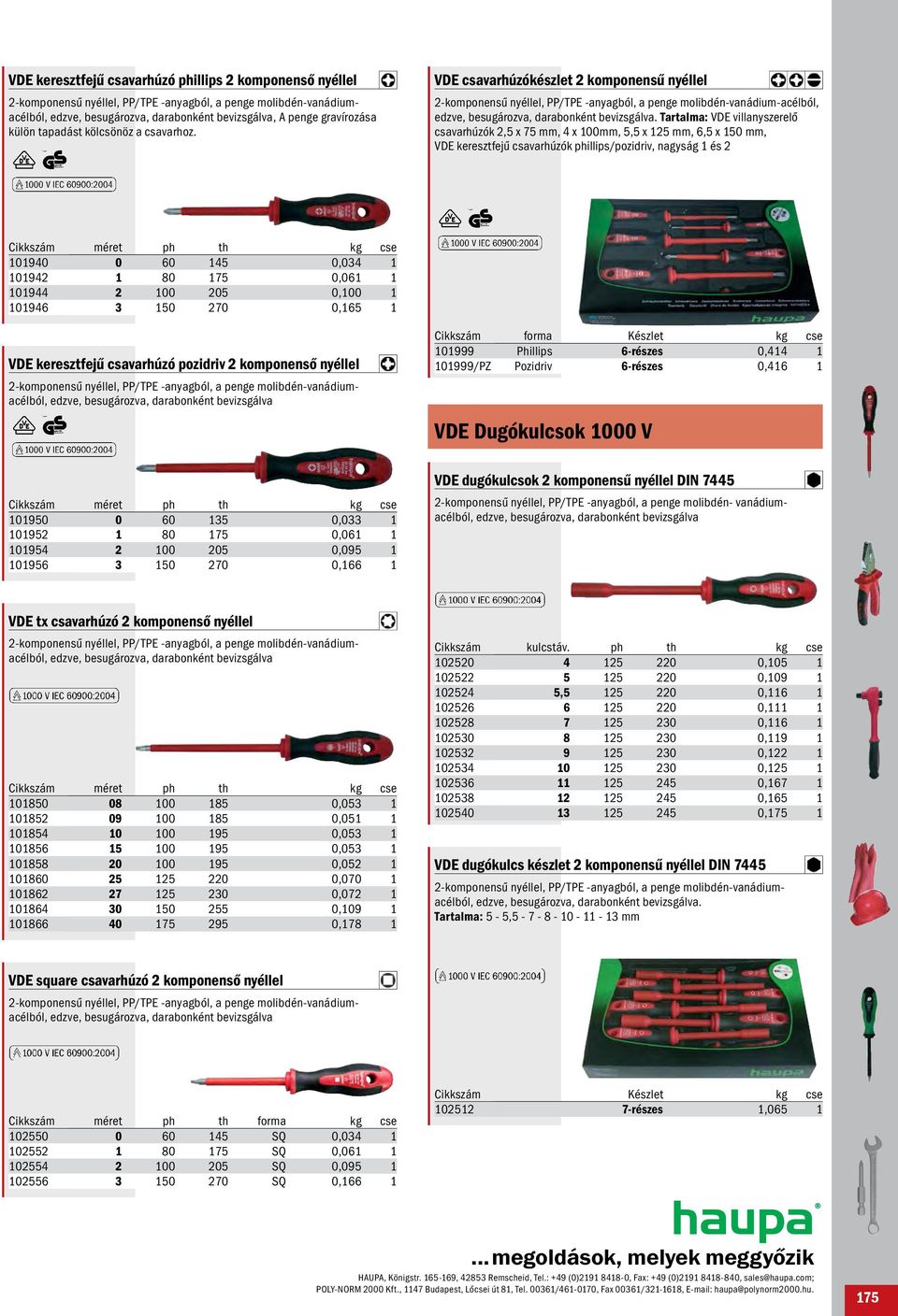 Tartalma: VDE villanyszerelő csavarhúzók 2,5 x 75 mm, 4 x 100mm, 5,5 x 125 mm, 6,5 x 150 mm, VDE keresztfejű csavarhúzók phillips/pozidriv, nagyság 1 és 2 Cikkszám méret ph th 101940 0 60 145 0,034 1