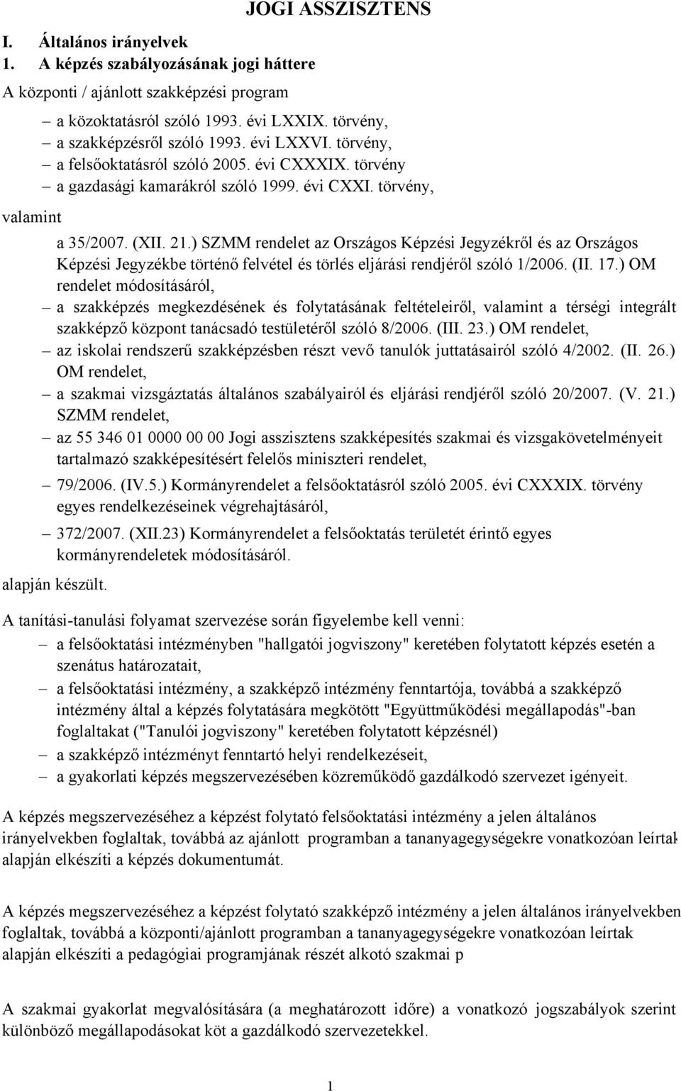 ) SZMM rendelet az Országos Képzési Jegyzékről és az Országos Képzési Jegyzékbe történő felvétel és törlés eljárási rendjéről szóló 1/2006. (II. 17.