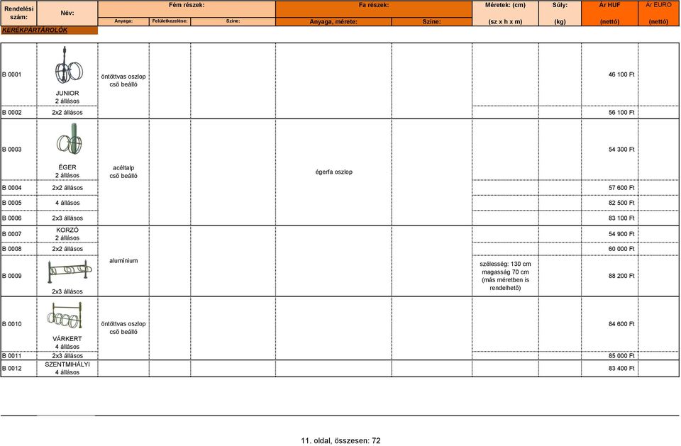 2x3 állásos 83 100 Ft B 0007 KORZÓ 2 állásos B 0008 2x2 állásos 60 000 Ft B 0009 2x3 állásos acéltalp cső beálló alumínium égerfa oszlop szélesség: 130 cm magasság 70 cm (más méretben
