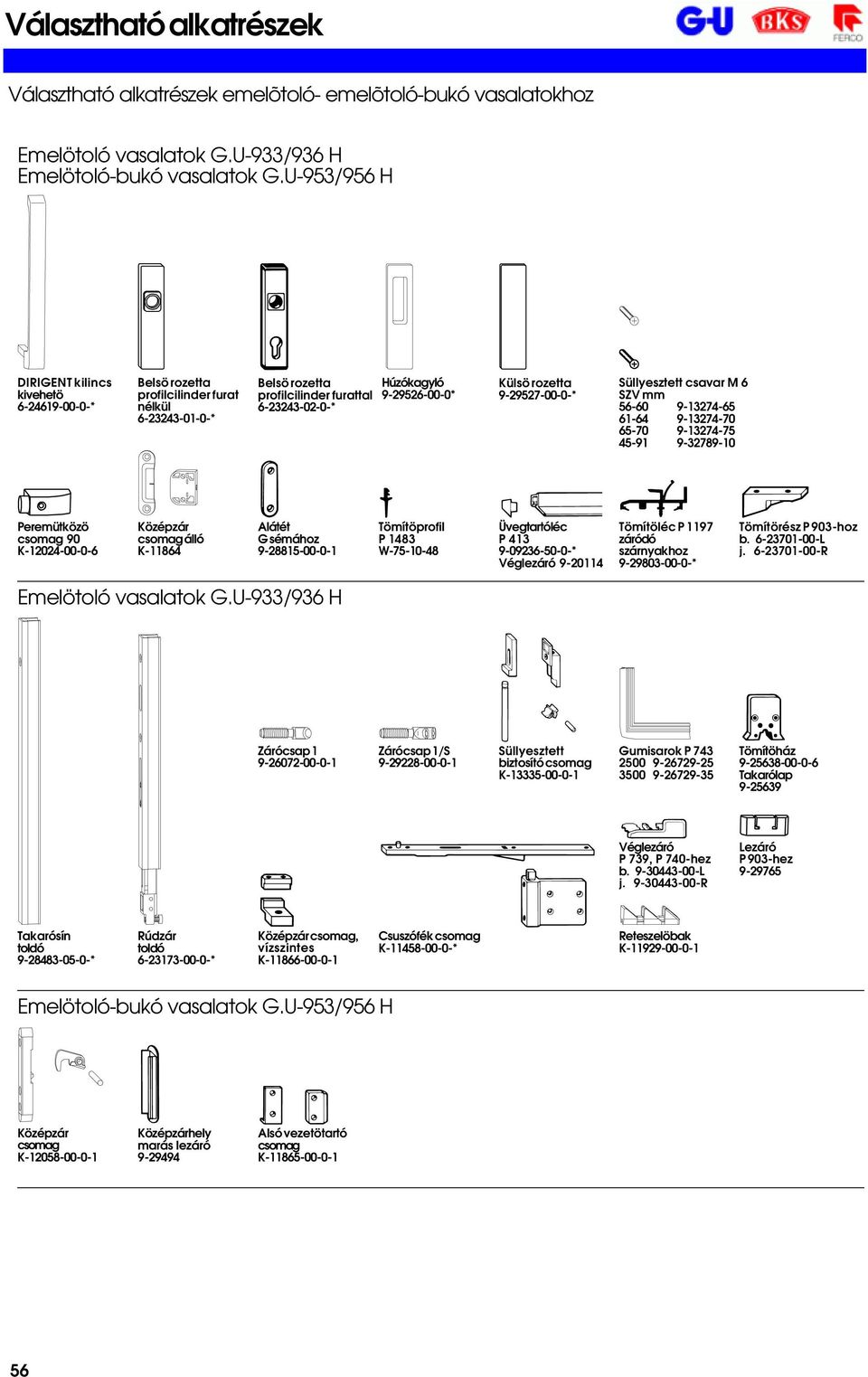 rozetta 9-29527-00-0-* Süllyesztett csavar M 6 SZV mm 56-60 9-13274-65 61-64 9-13274-70 65-70 9-13274-75 45-91 9-32789-10 Peremütközö csomag 90 K-12024-00-0-6 Középzár csomag álló K-11864 Alátét G