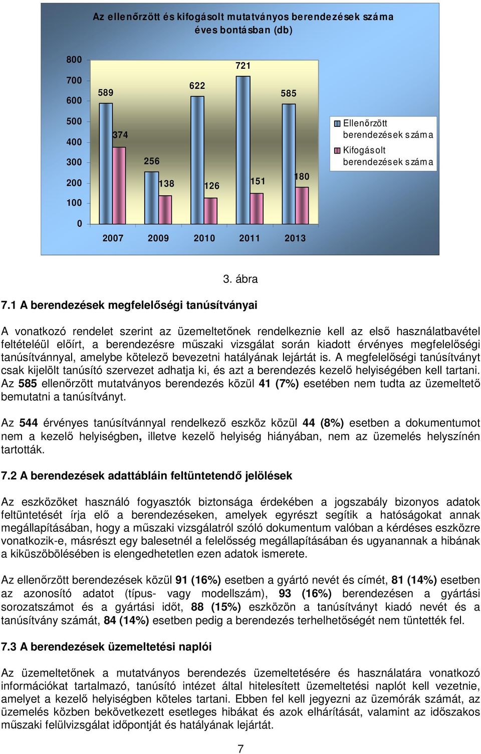 1 A berendezések megfelelıségi tanúsítványai A vonatkozó rendelet szerint az üzemeltetınek rendelkeznie kell az elsı használatbavétel feltételéül elıírt, a berendezésre mőszaki vizsgálat során