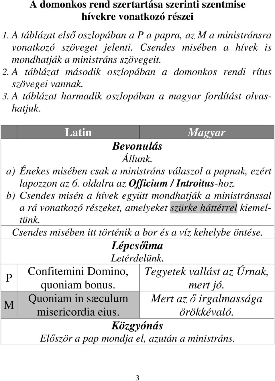 Latin Bevonulás Állunk. a) Énekes misében csak a ministráns válaszol a papnak, ezért lapozzon az 6. oldalra az Officium / Introitus-hoz.