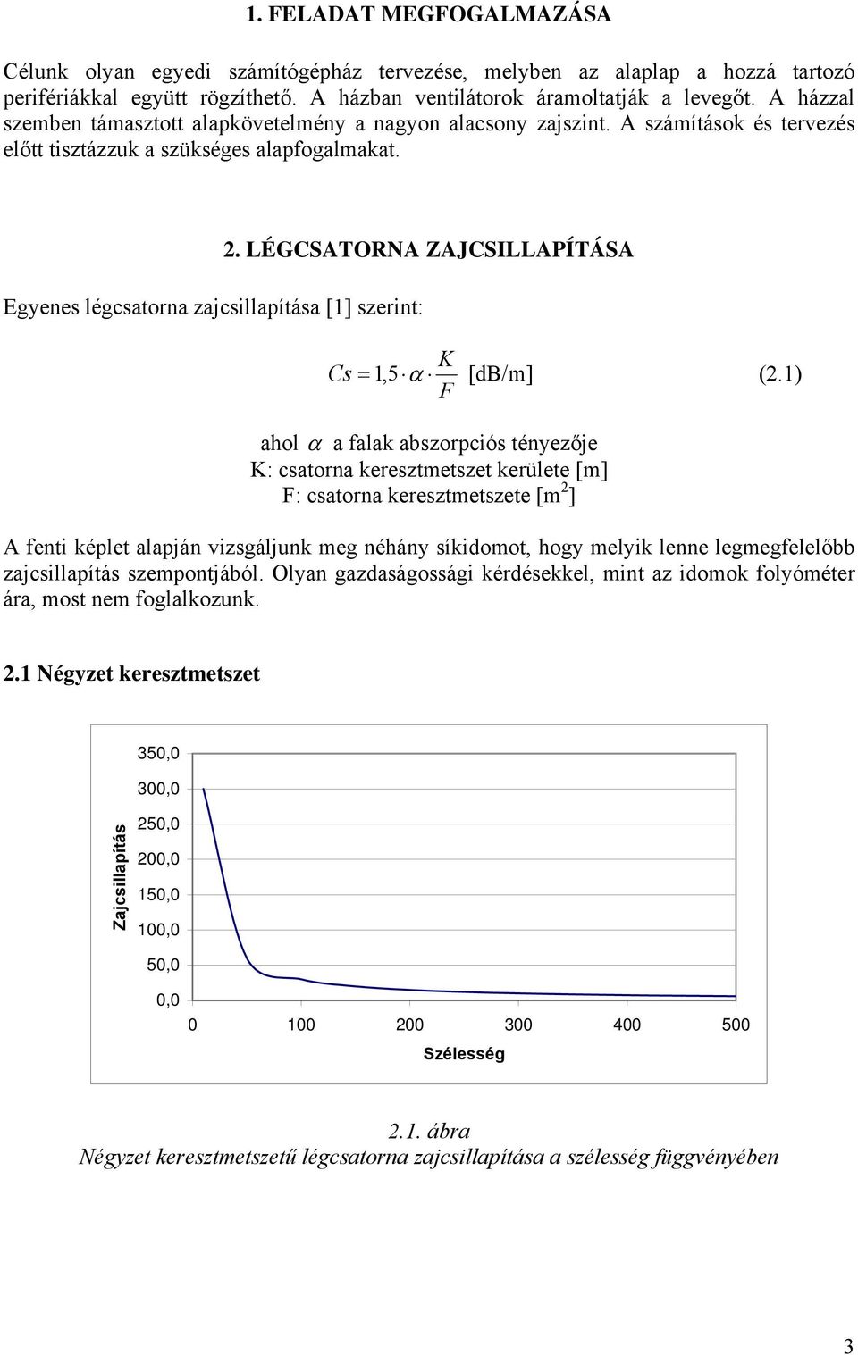 LÉGCSATORNA ZAJCSILLAPÍTÁSA K Cs = 1,5 α [db/m] (2.