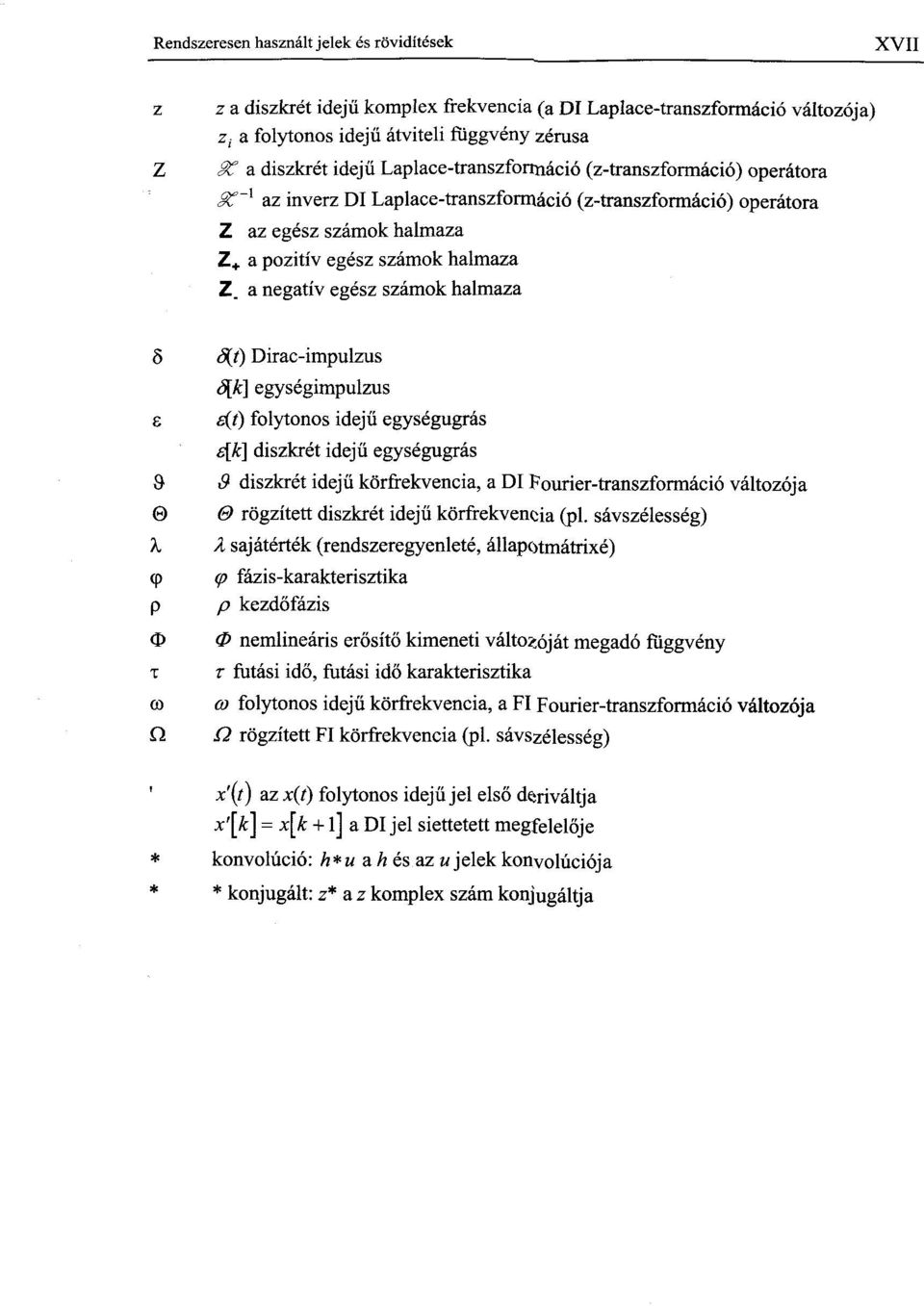 a negatív egész számok halmaza 8 8j) Dirac-impulzus %k] egységimpulzus s fi(í) folytonos idejű egységugrás {k] diszkrét idejű egységugrás 9 i9 diszkrét idejű körfrekvencia, a Dl