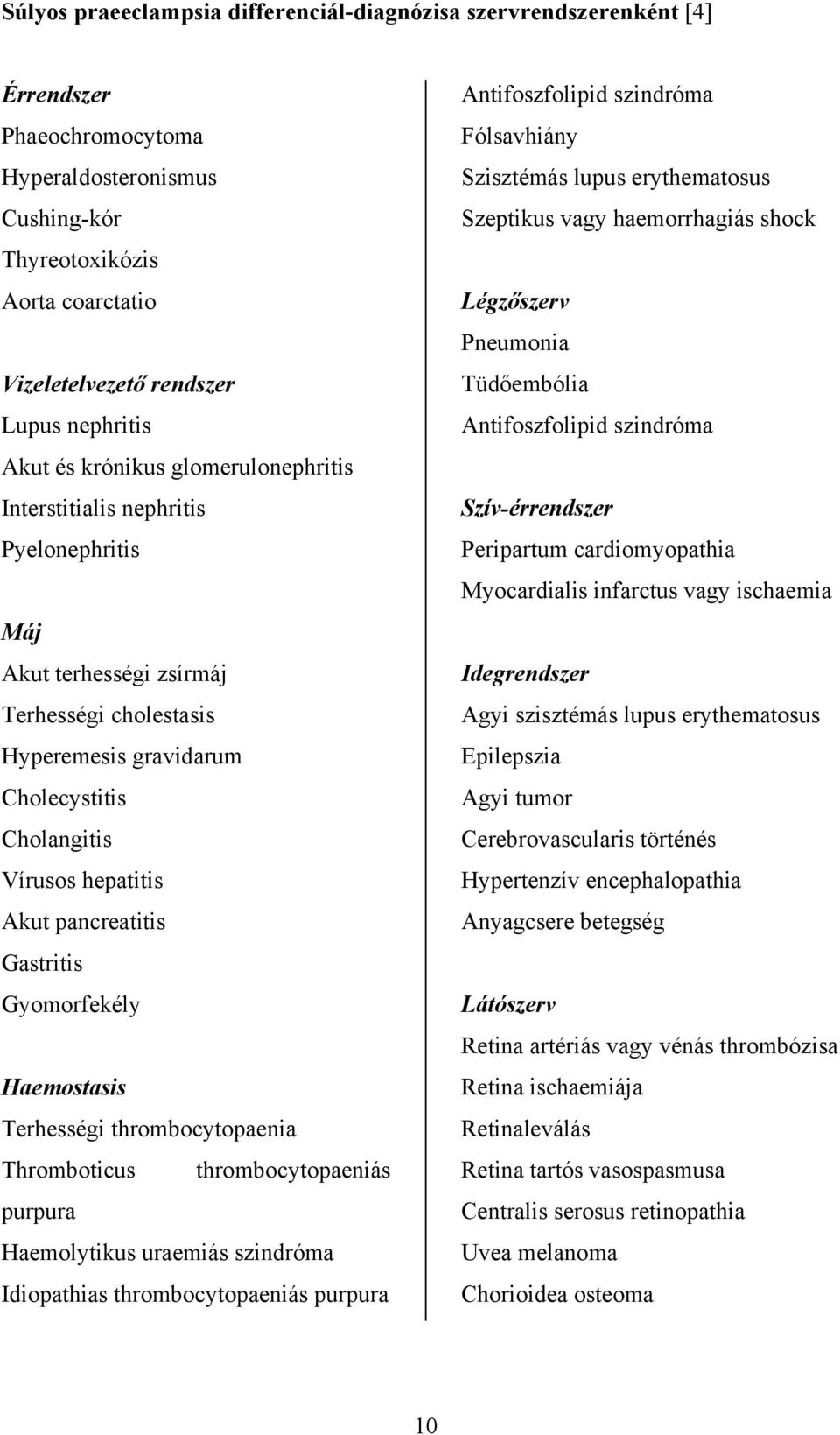 hepatitis Akut pancreatitis Gastritis Gyomorfekély Haemostasis Terhességi thrombocytopaenia Thromboticus thrombocytopaeniás purpura Haemolytikus uraemiás szindróma Idiopathias thrombocytopaeniás