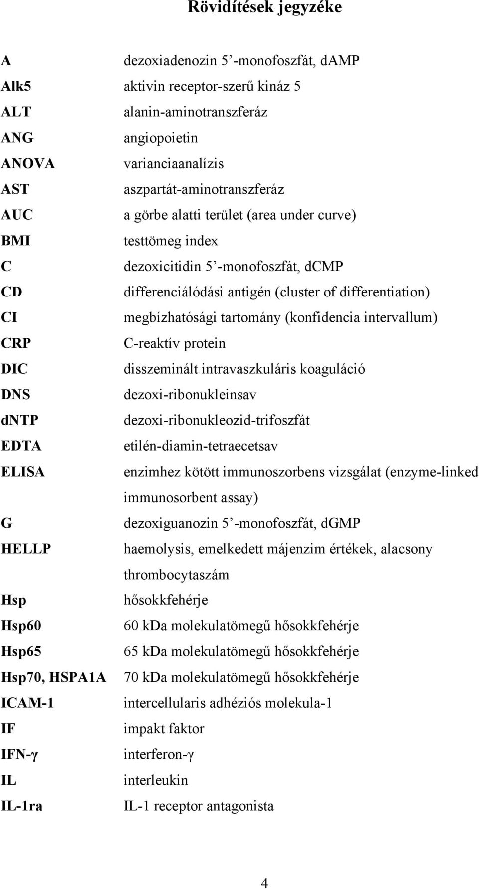 intervallum) CRP C-reaktív protein DIC disszeminált intravaszkuláris koaguláció DNS dezoxi-ribonukleinsav dntp dezoxi-ribonukleozid-trifoszfát EDTA etilén-diamin-tetraecetsav ELISA enzimhez kötött