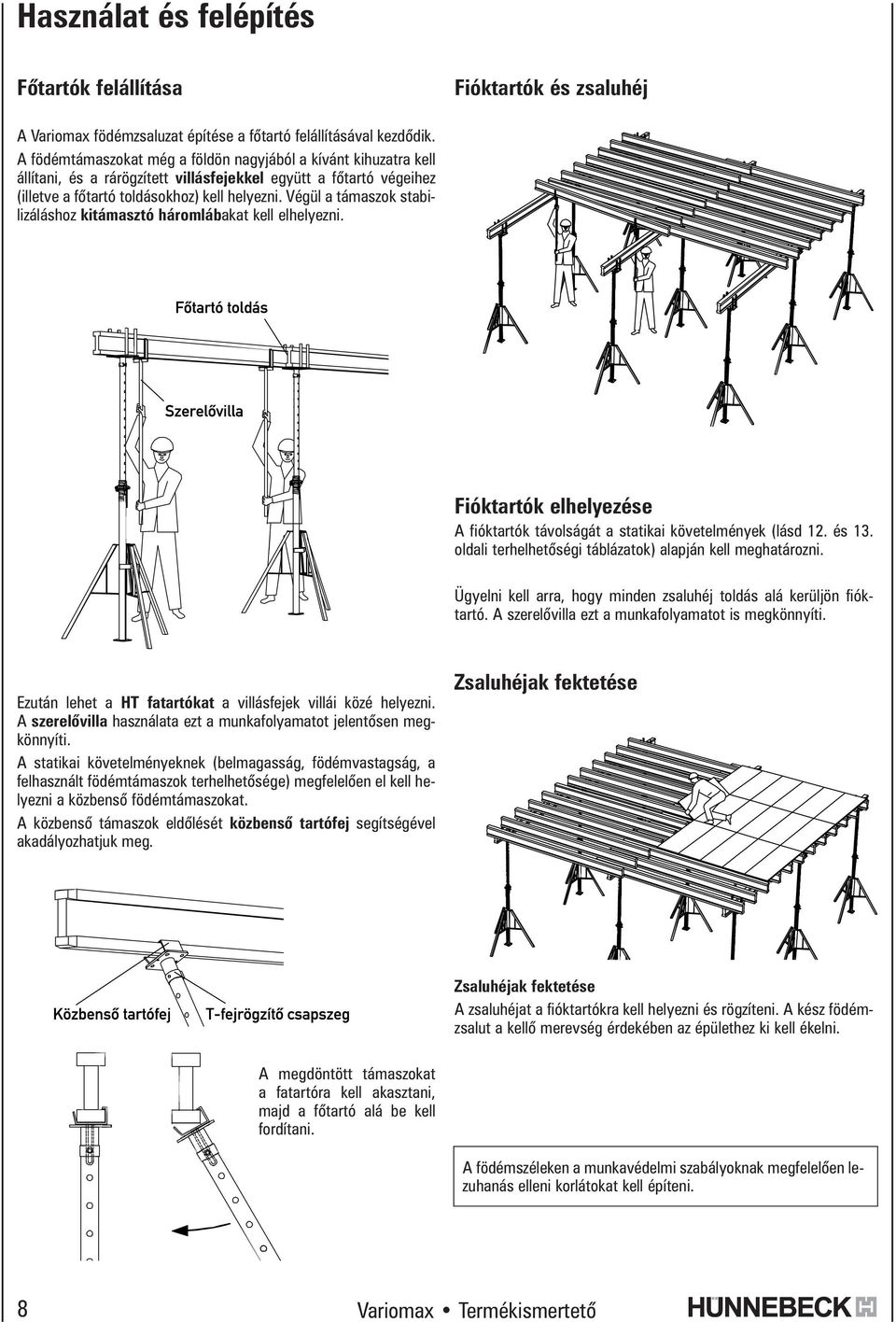 Végül a támaszok stabilizáláshoz kitámasztó háromlábakat kell elhelyezni. Fióktartók elhelyezése A fióktartók távolságát a statikai követelmények (lásd 12. és 13.