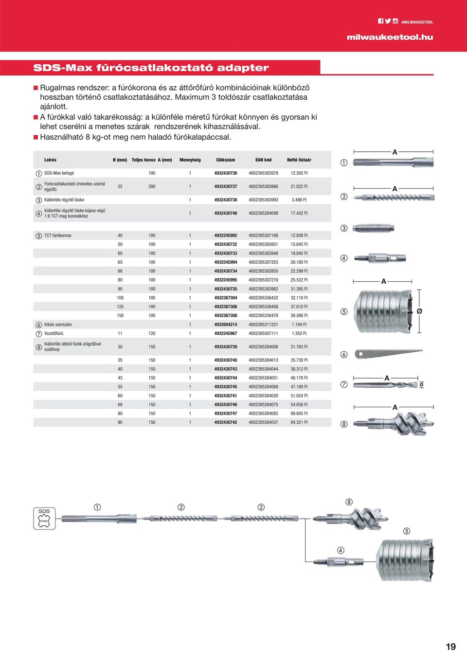 Használható 8 kg-ot meg nem haladó fúrókalapáccsal. Leírás Teljes hossz Mennyiség Cikkszám EN kód Nettó listaár SDS-Max befogó 195 1 4932430736 4002395383979 12.