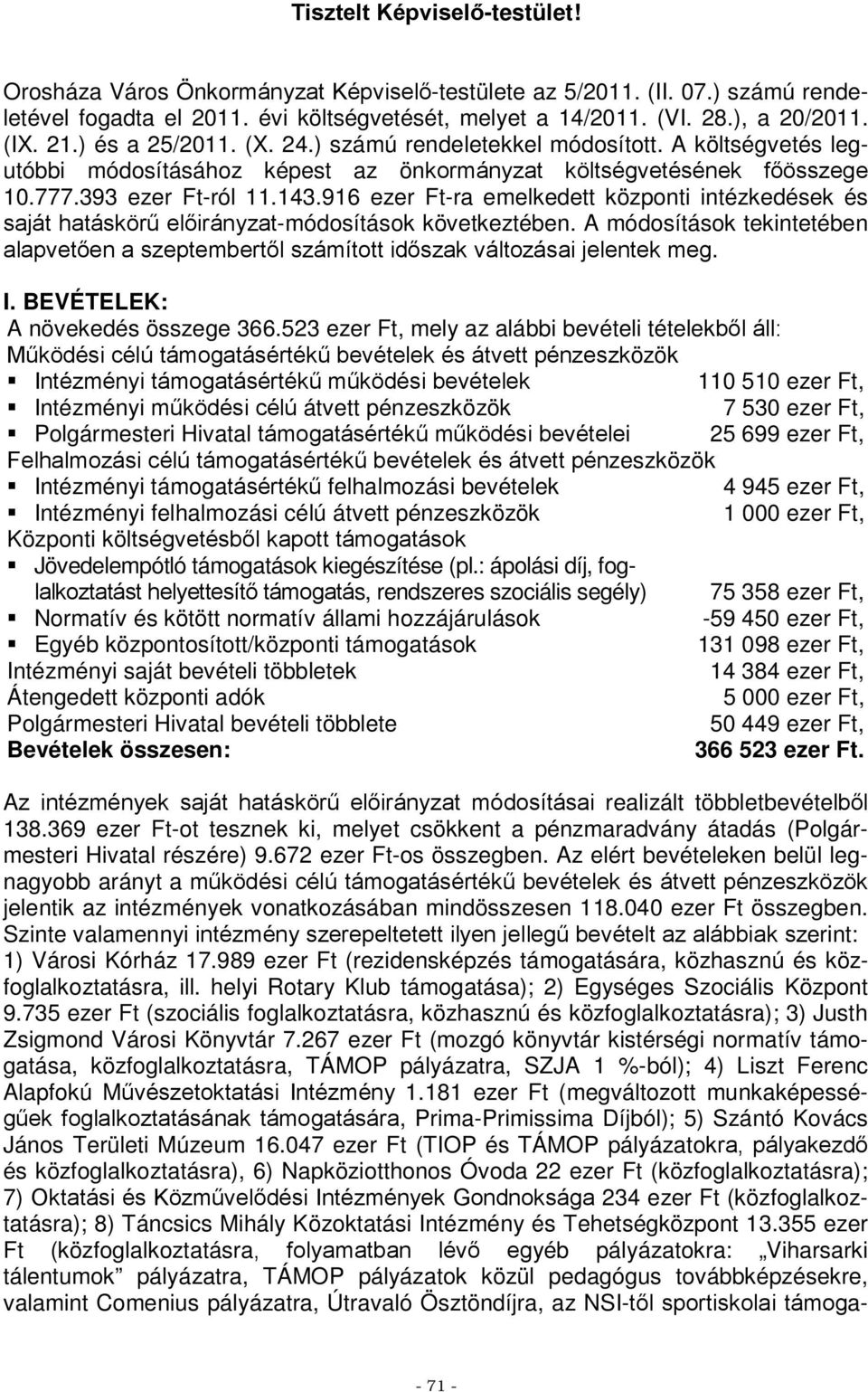 916 ezer Ft-ra emelkedett központi intézkedések és saját hatáskörű előirányzat-módosítások következtében.