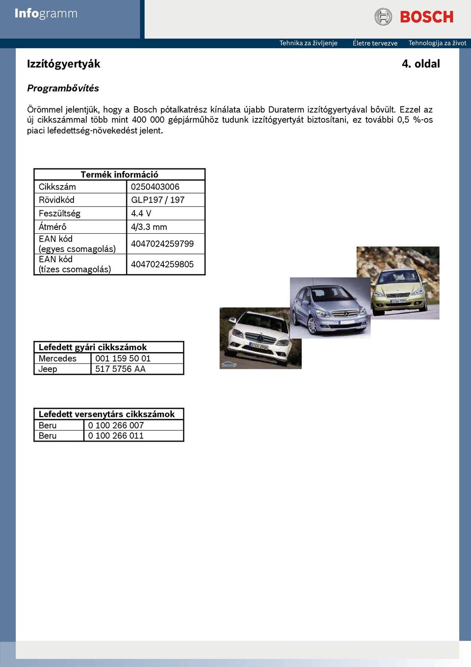 jelent. Termék információ Cikkszám 0250403006 Rövidkód GLP197 / 197 Feszültség 4.4 V Átmérő 4/3.