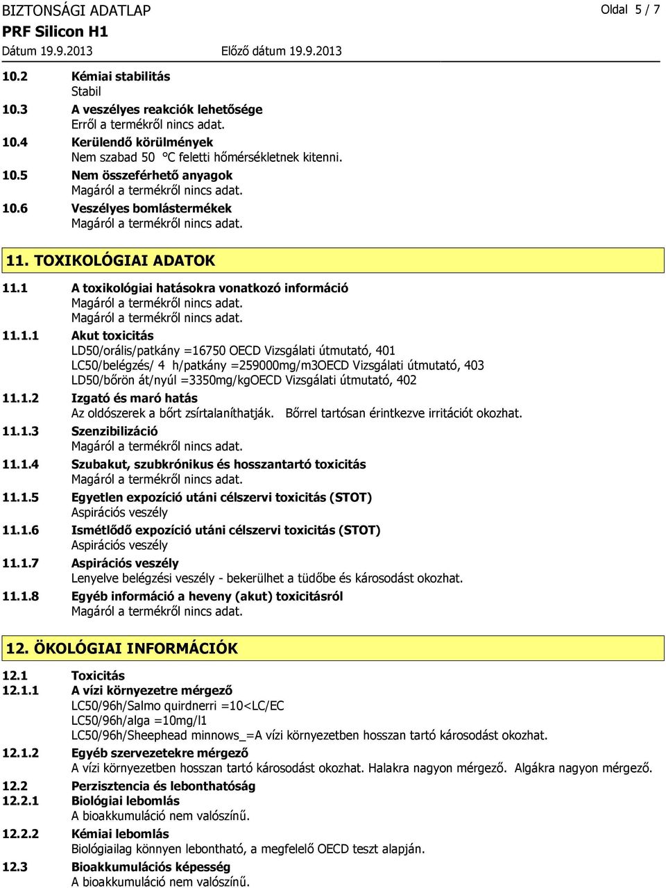 . TOXIKOLÓGIAI ADATOK 11