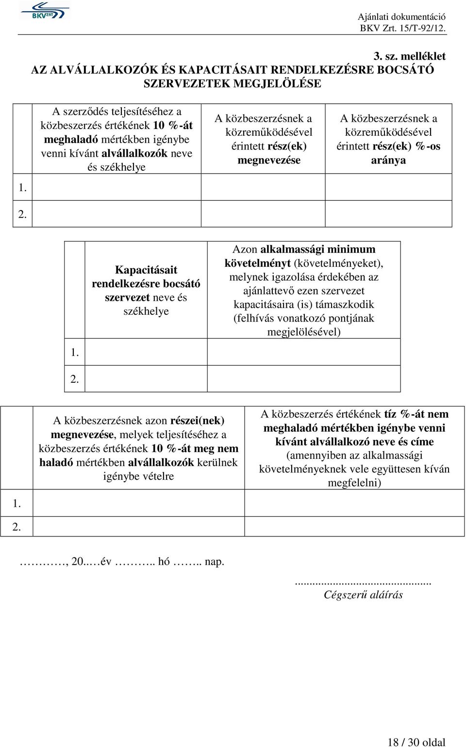 A közbeszerzésnek a közreműködésével érintett rész(ek) %-os aránya 1. 2.