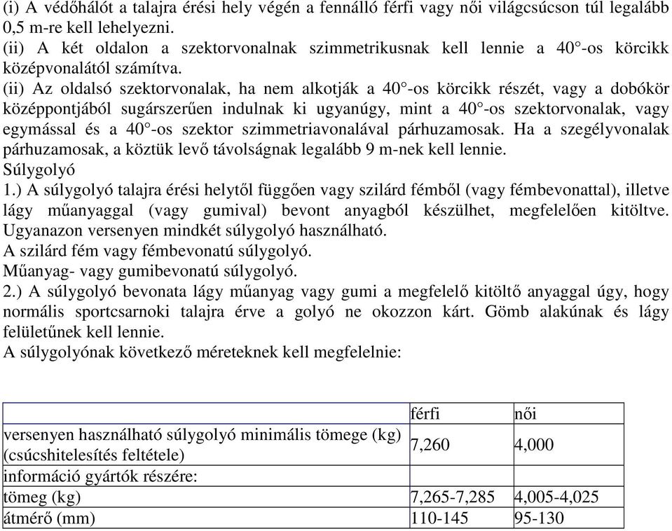 (ii) Az oldalsó szektorvonalak, ha nem alkotják a 40 -os körcikk részét, vagy a dobókör középpontjából sugárszerűen indulnak ki ugyanúgy, mint a 40 -os szektorvonalak, vagy egymással és a 40 -os