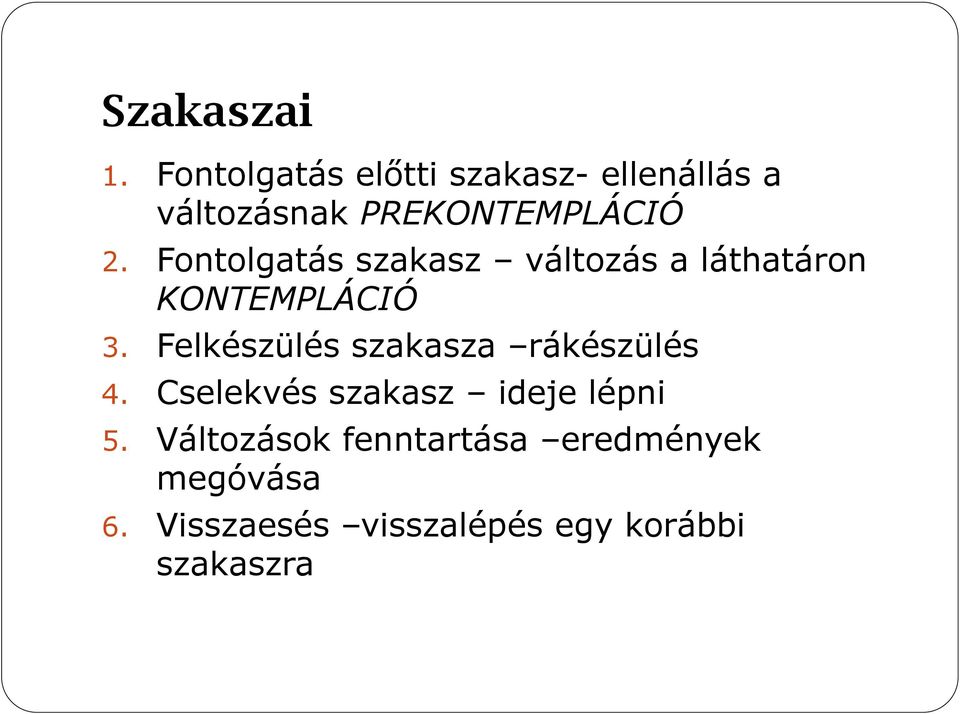 Fontolgatás szakasz változás a láthatáron KONTEMPLÁCIÓ 3.
