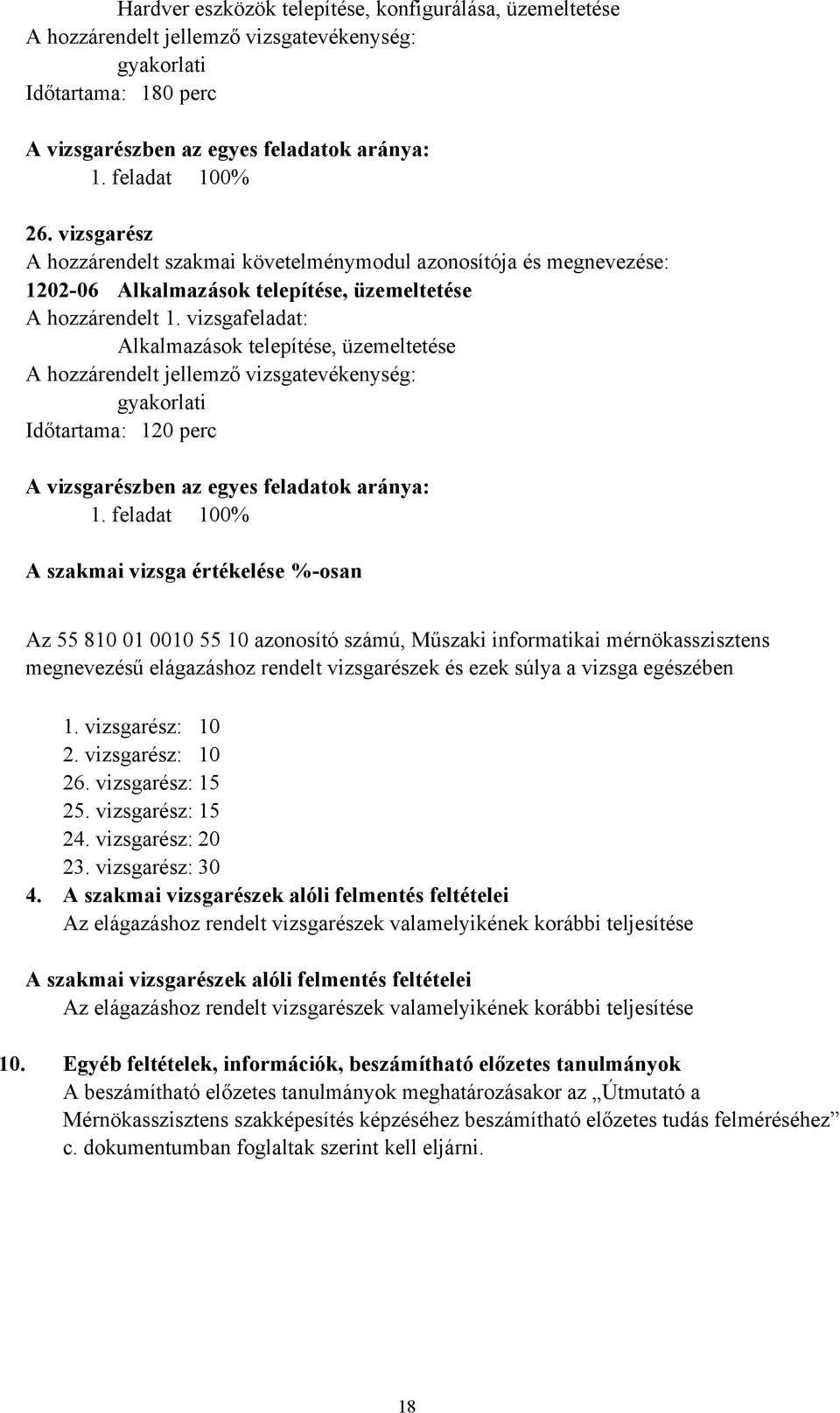 vizsgafeladat: Alkalmazások telepítése, üzemeltetése A hozzárendelt jellemző vizsgatevékenység: Időtartama: 120 perc A vizsgarészben az egyes feladatok aránya: 1.