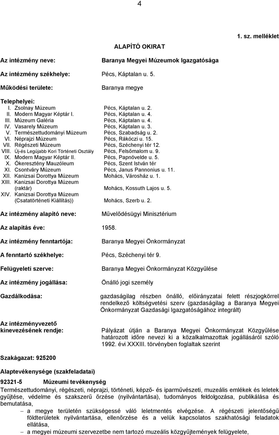 2. VI. Néprajzi Múzeum Pécs, Rákóczi u. 15. VII. Régészeti Múzeum Pécs, Széchenyi tér 12. VIII. Új-és Legújabb Kori Történeti Osztály Pécs, Felsőmalom u. 9. IX. Modern Magyar Képtár II.