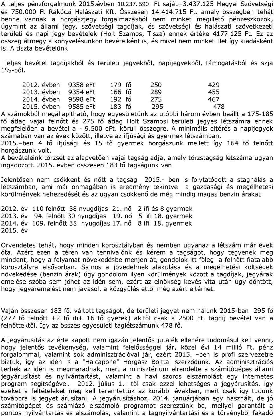 napi jegy bevételek (Holt Szamos, Tisza) ennek értéke 4177.125 Ft. Ez az összeg átmegy a könyvelésünkön bevételként is, és mivel nem minket illet így kiadásként is.