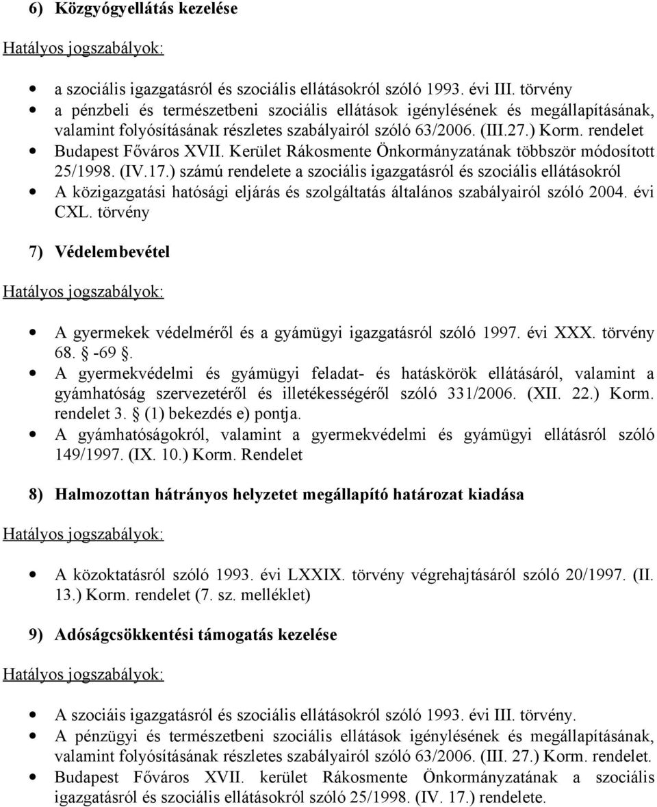 Kerület Rákosmente Önkormányzatának többször módosított 25/1998. (IV.17.