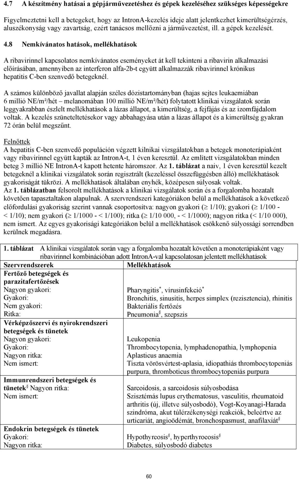 8 Nemkívánatos hatások, mellékhatások A ribavirinnel kapcsolatos nemkívánatos eseményeket át kell tekinteni a ribavirin alkalmazási előírásában, amennyiben az interferon alfa-2b-t együtt alkalmazzák