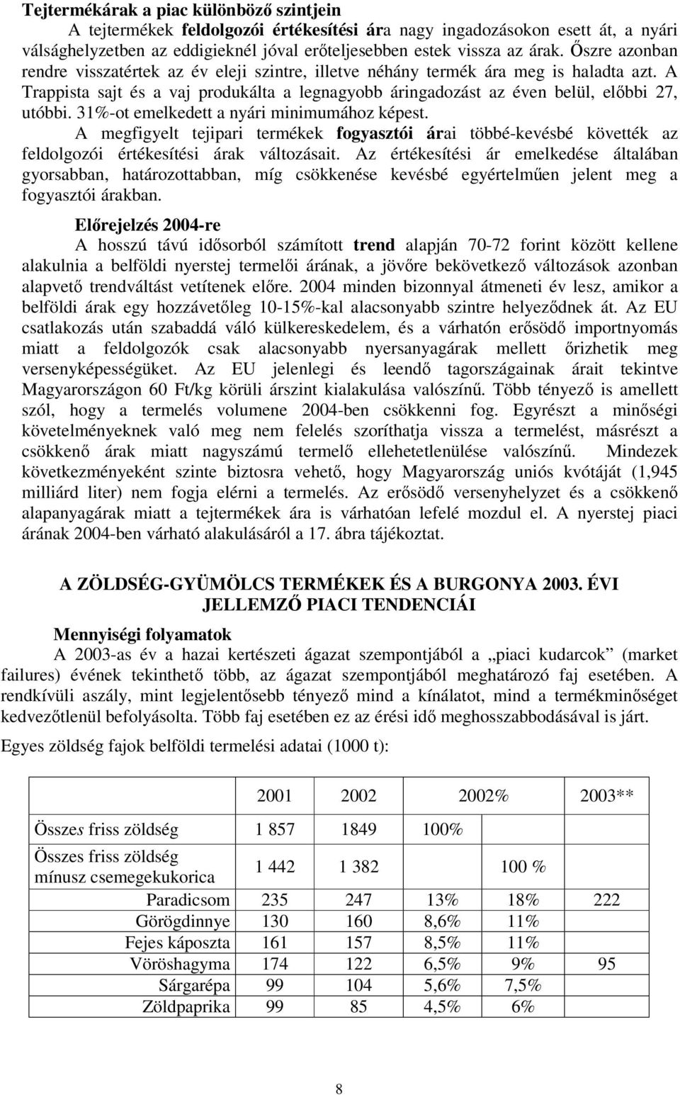 31%-ot emelkedett a nyári minimumához képest. A megfigyelt tejipari termékek fogyasztói árai többé-kevésbé követték az feldolgozói értékesítési árak változásait.
